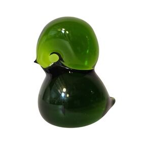 Green Art Glass Bird Duck Figurine Style Paperweight MCM 3.75"